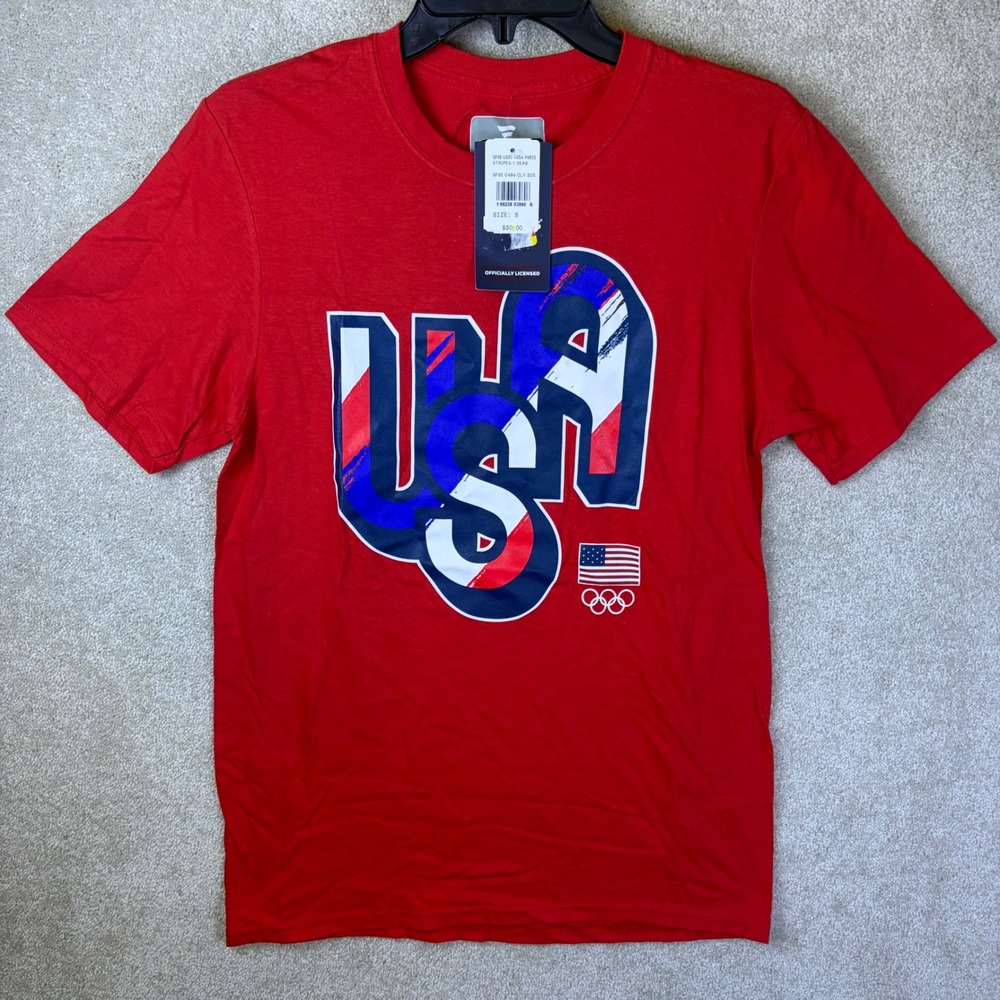 Fanatics T-Shirt Mens Small Red Team USA Paris Olympics Stripes-1 OEA8 QF6E NEW